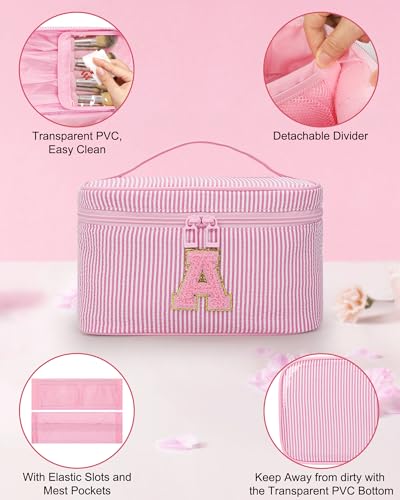 MONSTINA Initial Makeup Bags for WomenCosmetic Bag for Travel Toiletry Birthday Gifts for 11 12 13 14 15 16 17 18 Years Old Girls Graduation Teen Girl Gifts Trendy Stuff Teacher GiftPink S - Image 3