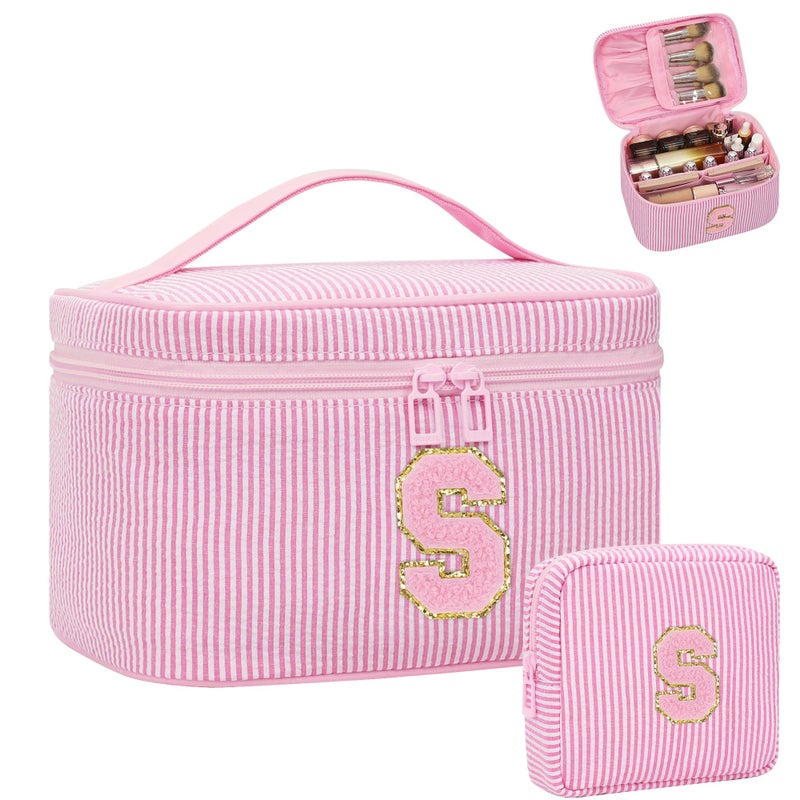 MONSTINA Initial Makeup Bags for WomenCosmetic Bag for Travel Toiletry Birthday Gifts for 11 12 13 14 15 16 17 18 Years Old Girls Graduation Teen Girl Gifts Trendy Stuff Teacher GiftPink S - Image 2