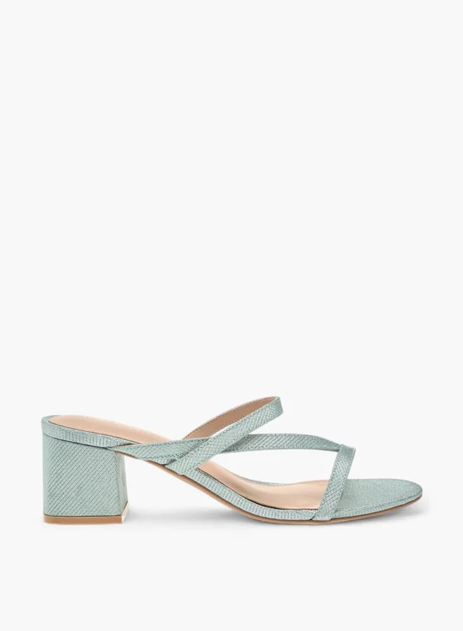 Women Textured Strappy Slip-On Sandals with Block Heels