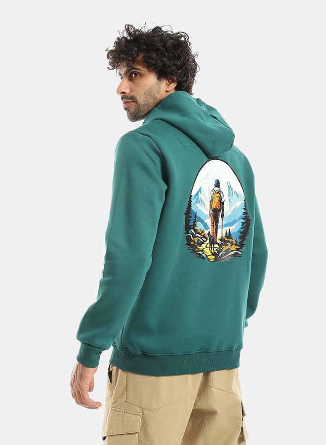 Andora Printed Hooded With Drawstringd Dark Green Sweatshirt-Dark Green - Image 3