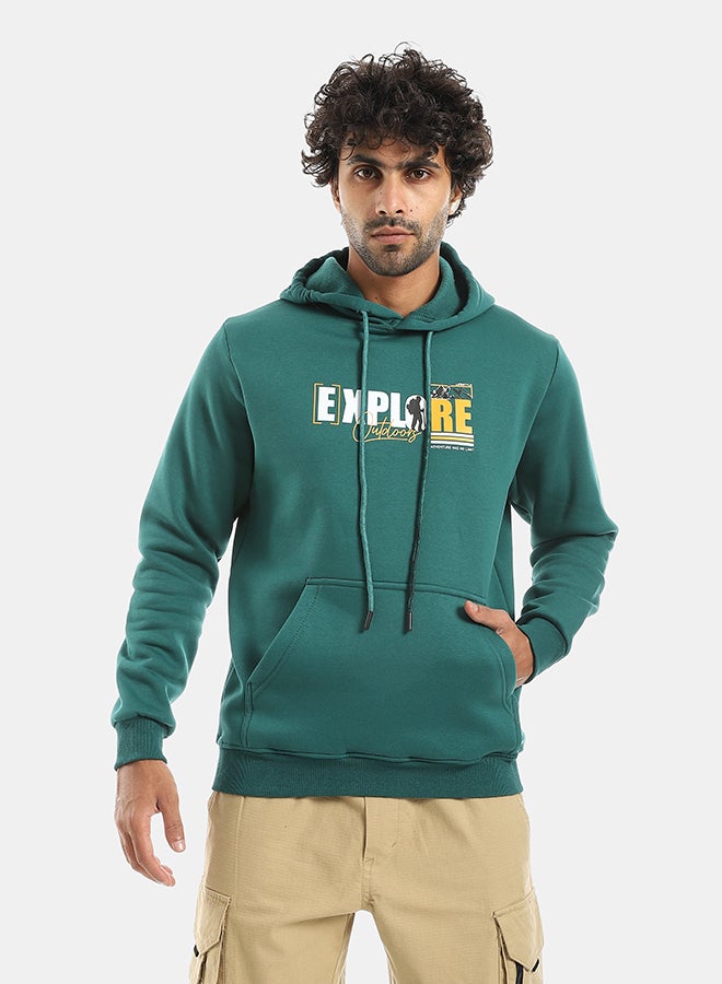 Andora Printed Hooded With Drawstringd Dark Green Sweatshirt-Dark Green - Image 1