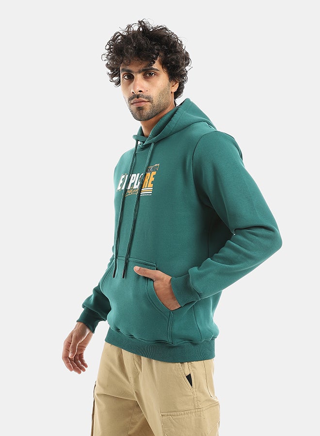 Andora Printed Hooded With Drawstringd Dark Green Sweatshirt-Dark Green - Image 2