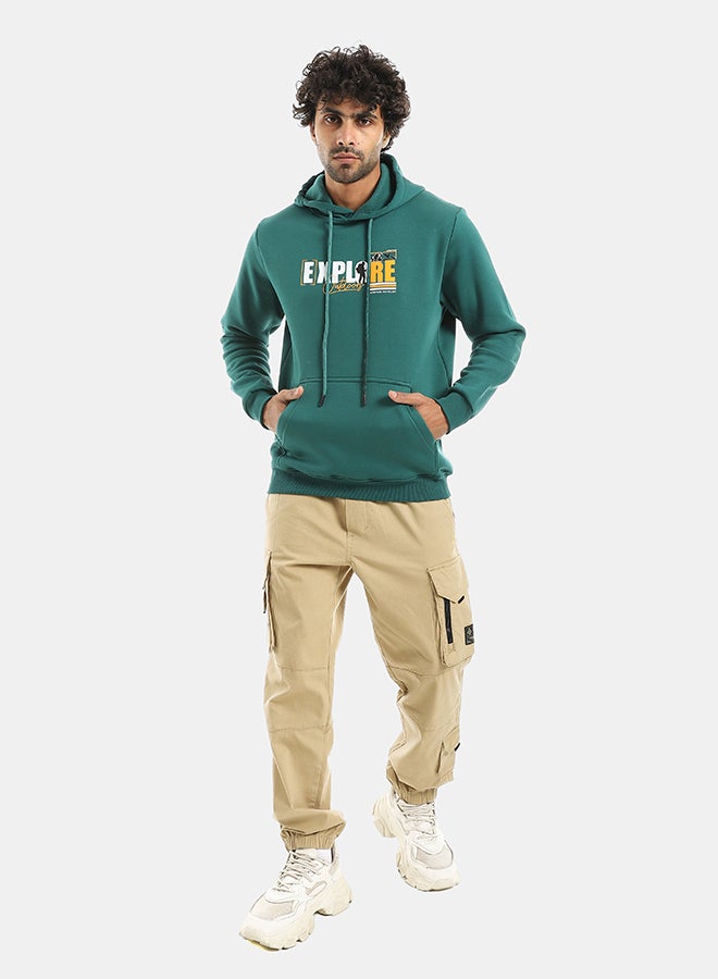 Andora Printed Hooded With Drawstringd Dark Green Sweatshirt-Dark Green - Image 5