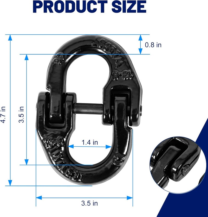 BACLAUGH 2pc 1/2 inch Coupling Link Tow Hitch Safety Chain Hammer Lock Grade 80 Black for Truck - Image 2