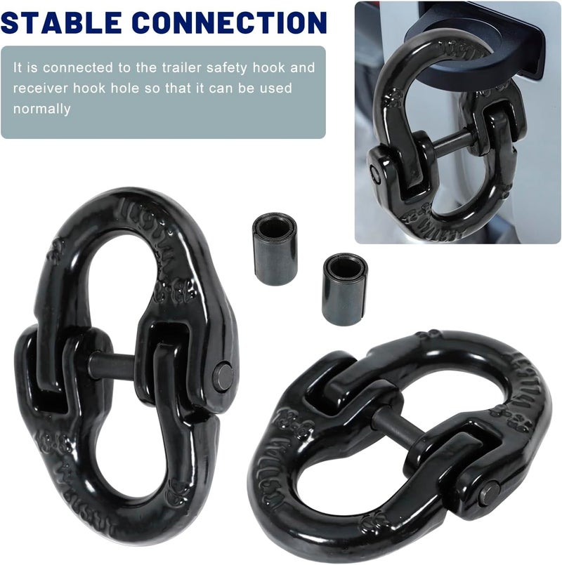 BACLAUGH 2pc 1/2 inch Coupling Link Tow Hitch Safety Chain Hammer Lock Grade 80 Black for Truck - Image 4