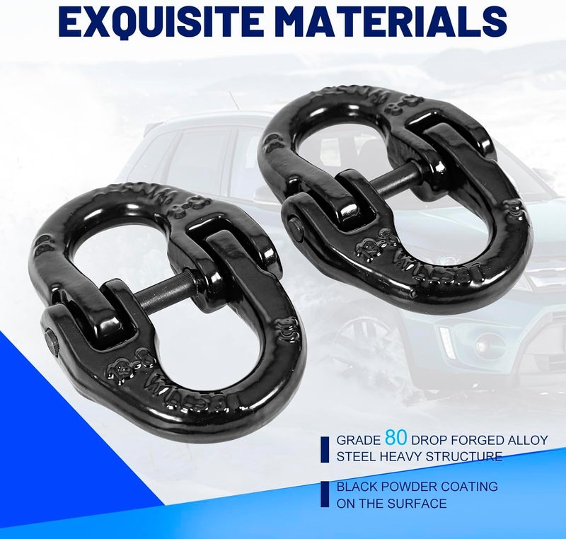 BACLAUGH 2pc 1/2 inch Coupling Link Tow Hitch Safety Chain Hammer Lock Grade 80 Black for Truck - Image 3