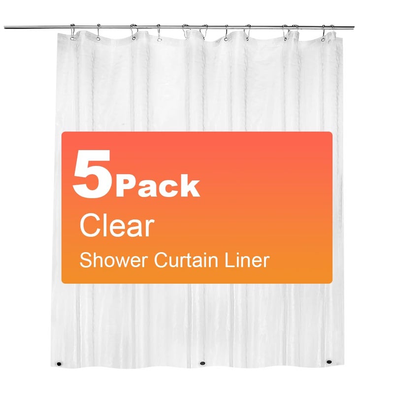 ZEMAHOME 5 Pack PEVA Plastic Shower Curtain Liner Premium Light Weight 72" x 72" Clear Bathroom Shower Showroom Curtain Liner with Rustproof Metal Gromments and Weighted Magnet - Image 1