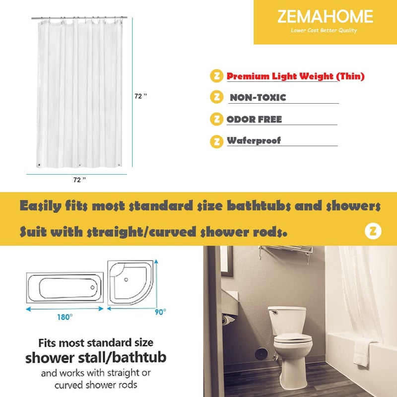 ZEMAHOME 5 Pack PEVA Plastic Shower Curtain Liner Premium Light Weight 72" x 72" Clear Bathroom Shower Showroom Curtain Liner with Rustproof Metal Gromments and Weighted Magnet - Image 5