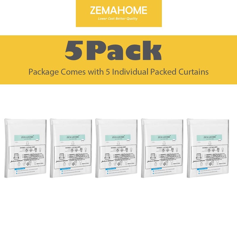 ZEMAHOME 5 Pack PEVA Plastic Shower Curtain Liner Premium Light Weight 72" x 72" Clear Bathroom Shower Showroom Curtain Liner with Rustproof Metal Gromments and Weighted Magnet - Image 2