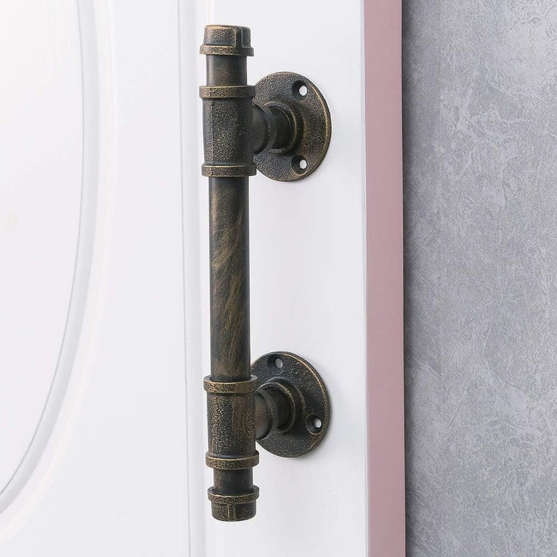 OLDRAINBOW Rustic Barn Door Handles,Industrial Pipe Door Pull,Iron Exterior Interior Gate Hardware,Oil Rubbed Bronze12in(2pcs) - Image 1