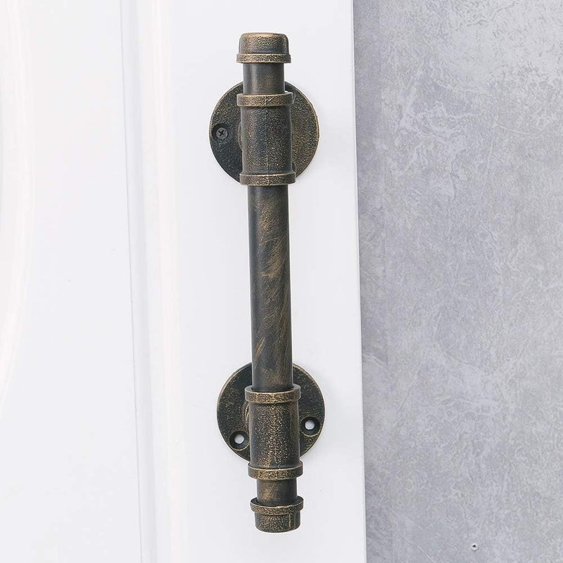 OLDRAINBOW Rustic Barn Door Handles,Industrial Pipe Door Pull,Iron Exterior Interior Gate Hardware,Oil Rubbed Bronze12in(2pcs) - Image 3