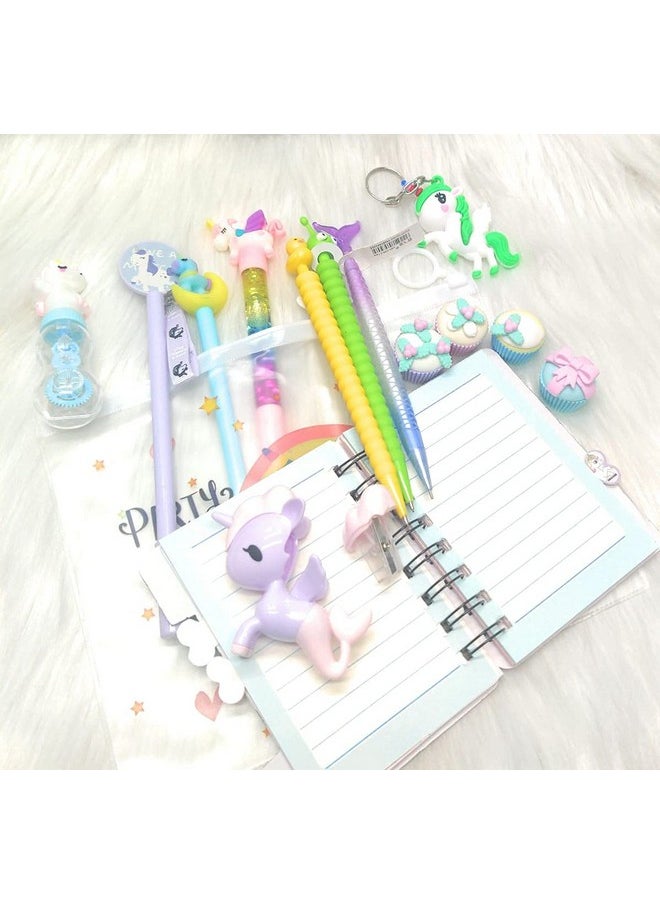 Tera13 - TERA 13 Birthday Gifts for Girls Unicorn Stationary Combo (Pack of 12 Items) Unicorn Folder, Diary with Pen, Gel Pens Pencil Eraser Sharpener, Document File Keychain Return Gifts for Kids - Image 1