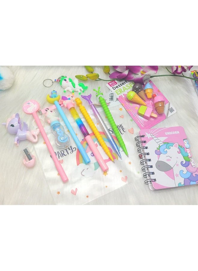 Tera13 - TERA 13 Birthday Gifts for Girls Unicorn Stationary Combo (Pack of 12 Items) Unicorn Folder, Diary with Pen, Gel Pens Pencil Eraser Sharpener, Document File Keychain Return Gifts for Kids - Image 1