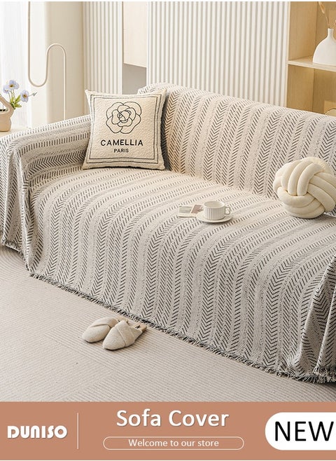3 Cushion Sofa Cover, Washable Sofa Throw Blanket, Versatile Sofa Silpcover for All Seasons Oversize Couch Cover, Pet Couch Covers for Sofa L-Shape U-Shaped Woven Throw Blanket with Tassels