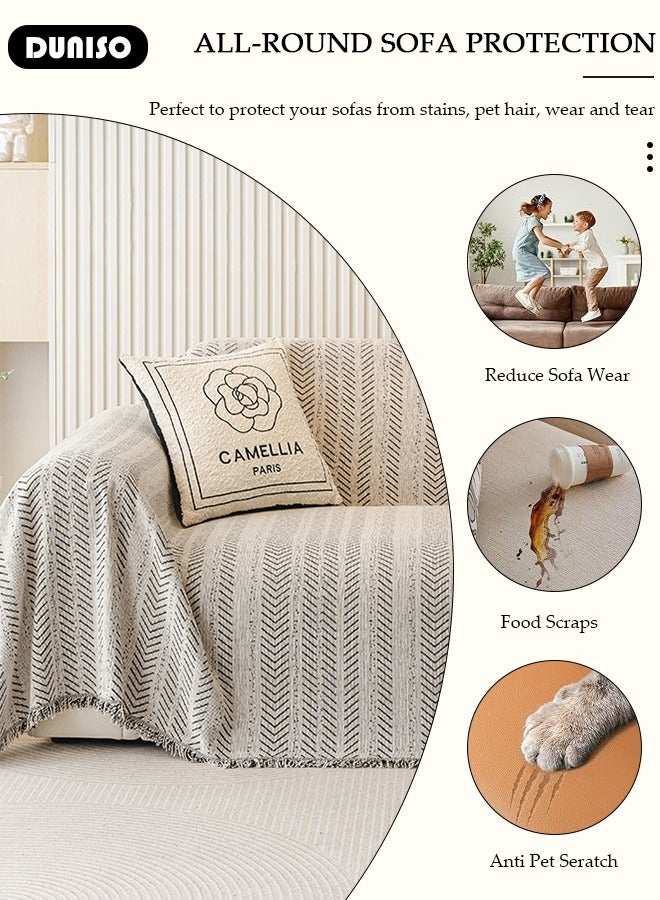 DUNISO غطاء أريكة 3 وسائد، بطانية أريكة قابلة للغسل، غطاء أريكة متعدد الاستخدامات لجميع الفصول، غطاء أريكة كبير الحجم، أغطية أريكة للحيوانات الأليفة للأريكة على شكل L وعلى شكل U، بطانية منسوجة مع شرابات - Image 2