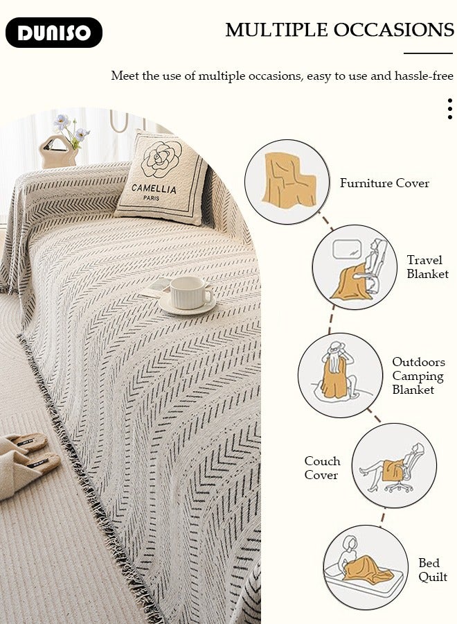 DUNISO غطاء أريكة 3 وسائد، بطانية أريكة قابلة للغسل، غطاء أريكة متعدد الاستخدامات لجميع الفصول، غطاء أريكة كبير الحجم، أغطية أريكة للحيوانات الأليفة للأريكة على شكل L وعلى شكل U، بطانية منسوجة مع شرابات - Image 3