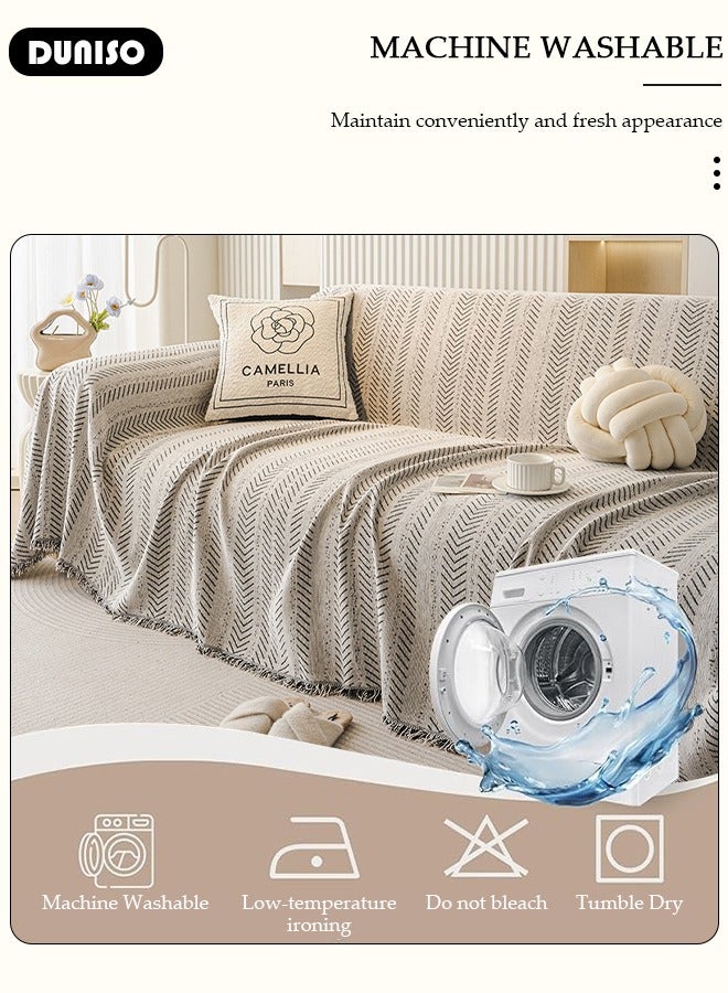 DUNISO غطاء أريكة 3 وسائد، بطانية أريكة قابلة للغسل، غطاء أريكة متعدد الاستخدامات لجميع الفصول، غطاء أريكة كبير الحجم، أغطية أريكة للحيوانات الأليفة للأريكة على شكل L وعلى شكل U، بطانية منسوجة مع شرابات - Image 5