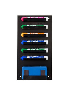 MyGift Mygit Wall Mounted Black Metal Dry Erase Marker Holder, Whiteboard Accessories Rack With 7 Slots For Markers And Eraser  - Image 1