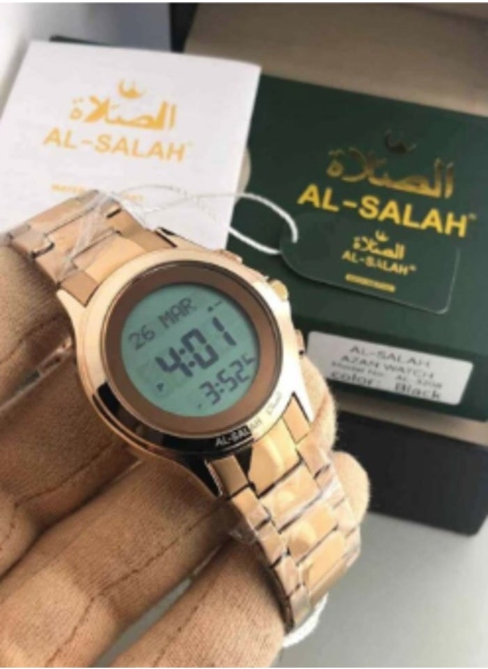 Al Salah - Gold Islamic Quartz Digital Stainless Steel Prayer Watch for Men - Image 1