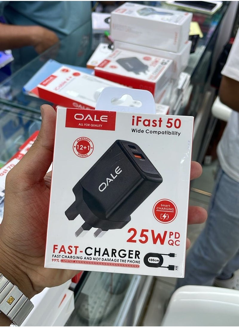 OALE iFast 50 | 25W Fast Wall Charger | Type-C PD & QC Support | Smart Charging | 12+1 Month Warranty 