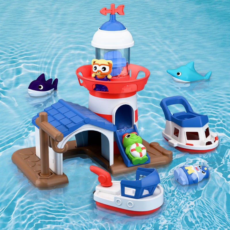 iPlay, iLearn iPlay iLearn Bath Toys for Toddlers 24 Kids Lighthouse Bathtub Shower Toy Set Wind up Swimming Boat Baby Bathtime Floating Fish Water Play Fun Birthday Gifts for 18 Month 3 5 6 Year Old Boy Girl - Image 3