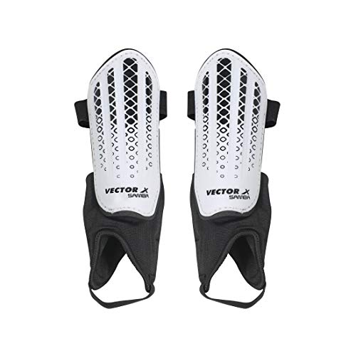 Vector X Samba Shinguard with Ankle Adjustable | Training and Practice | for Girls and Boys | (Senior, White-Black) - Image 1
