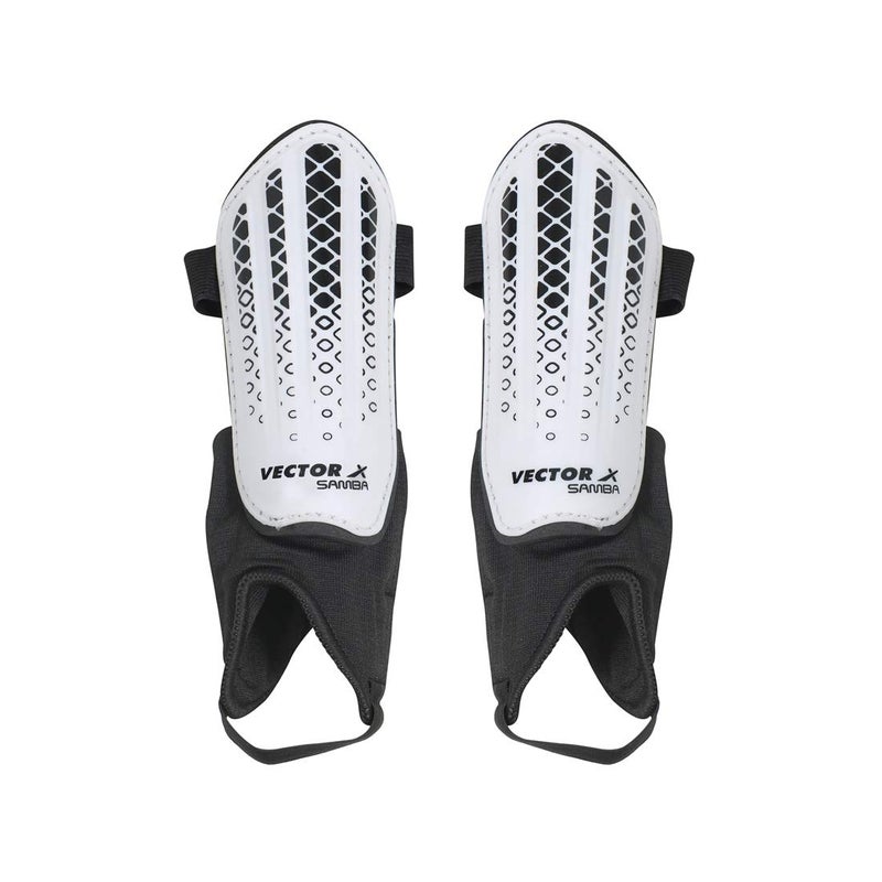 Vector X Samba Shinguard with Ankle Adjustable | Training and Practice | for Girls and Boys | (Senior, White-Black) - Image 4