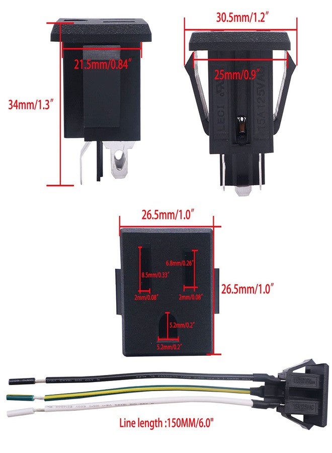weideer 3Pcs 3 Pins US Power Socket Plug Panel 15A 125V AC Panel Mount Outlet Industrial Plug Female Connectors Adapter With 18AWG Connection line K-019-X - Image 4