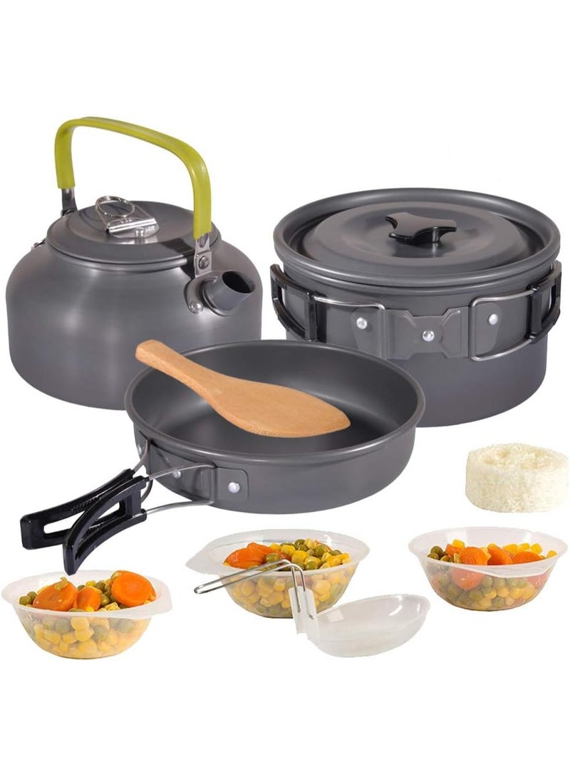 طقم أواني طهي للتخييم، مجموعة أواني طهي غير لاصقة، أواني خفيفة الوزن، مقالي مع شنطة شبكية للتخييم والمشي لمسافات طويلة والنزهات والأنشطة الخارجية - Image 1