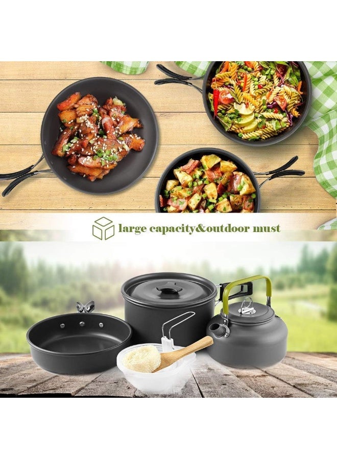 طقم أواني طهي للتخييم، مجموعة أواني طهي غير لاصقة، أواني خفيفة الوزن، مقالي مع شنطة شبكية للتخييم والمشي لمسافات طويلة والنزهات والأنشطة الخارجية - Image 2