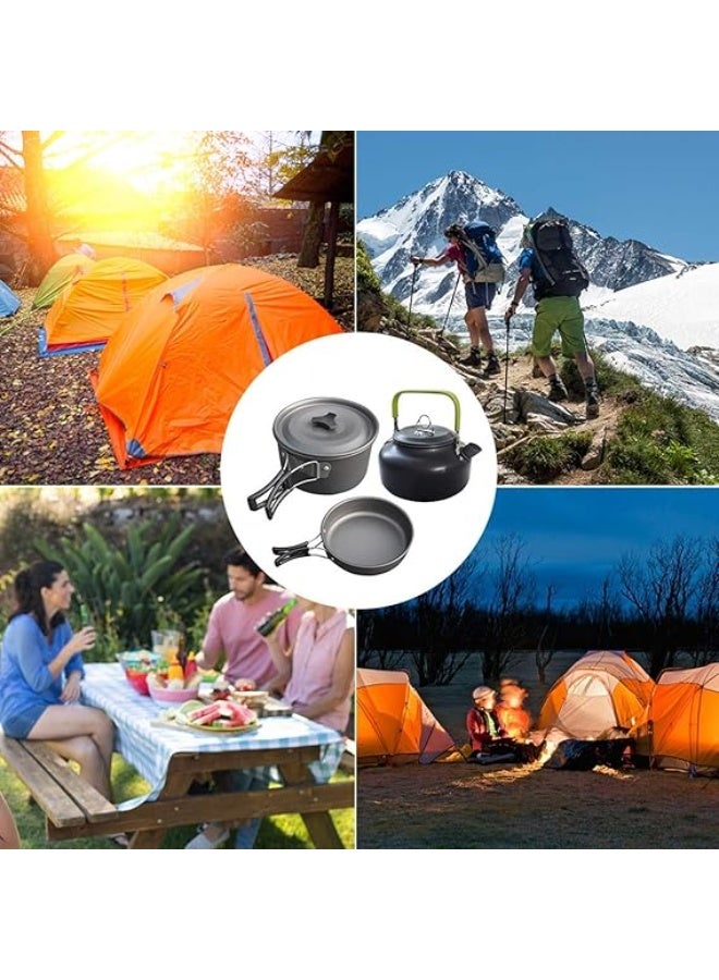 طقم أواني طهي للتخييم، مجموعة أواني طهي غير لاصقة، أواني خفيفة الوزن، مقالي مع شنطة شبكية للتخييم والمشي لمسافات طويلة والنزهات والأنشطة الخارجية - Image 3