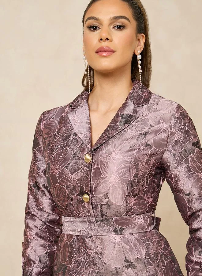 Styli Styli Jacquard Collared Long Sleeves A-Line Maxi Dress