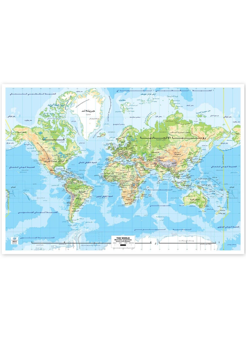 FIS - FIS "WORLD" Wall Map with Glossy Lamination, Arabic Language, Size 70x100cm, Printed in Multicolour - FSMA70X100AR - Image 1