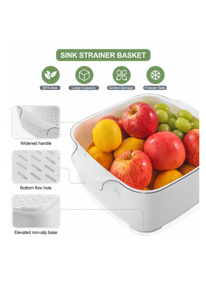 SYOSI SYOSI, Kitchen Colanders Bowl Set, Fruit Vegetable Washing Basket, 2 in 1 Fruit Strainers, Plastic Double Layered Drainage Basket for Pasta, Salads, BPA Free Storage Tray  - Image 3