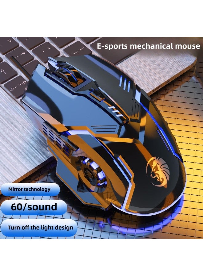 Laptop Mouse Mute Laptop USB Luminous Weight Gaming Machine Chicken Eating Electric Cable-Color:Black Audio [rubber Wheel" - Image 1