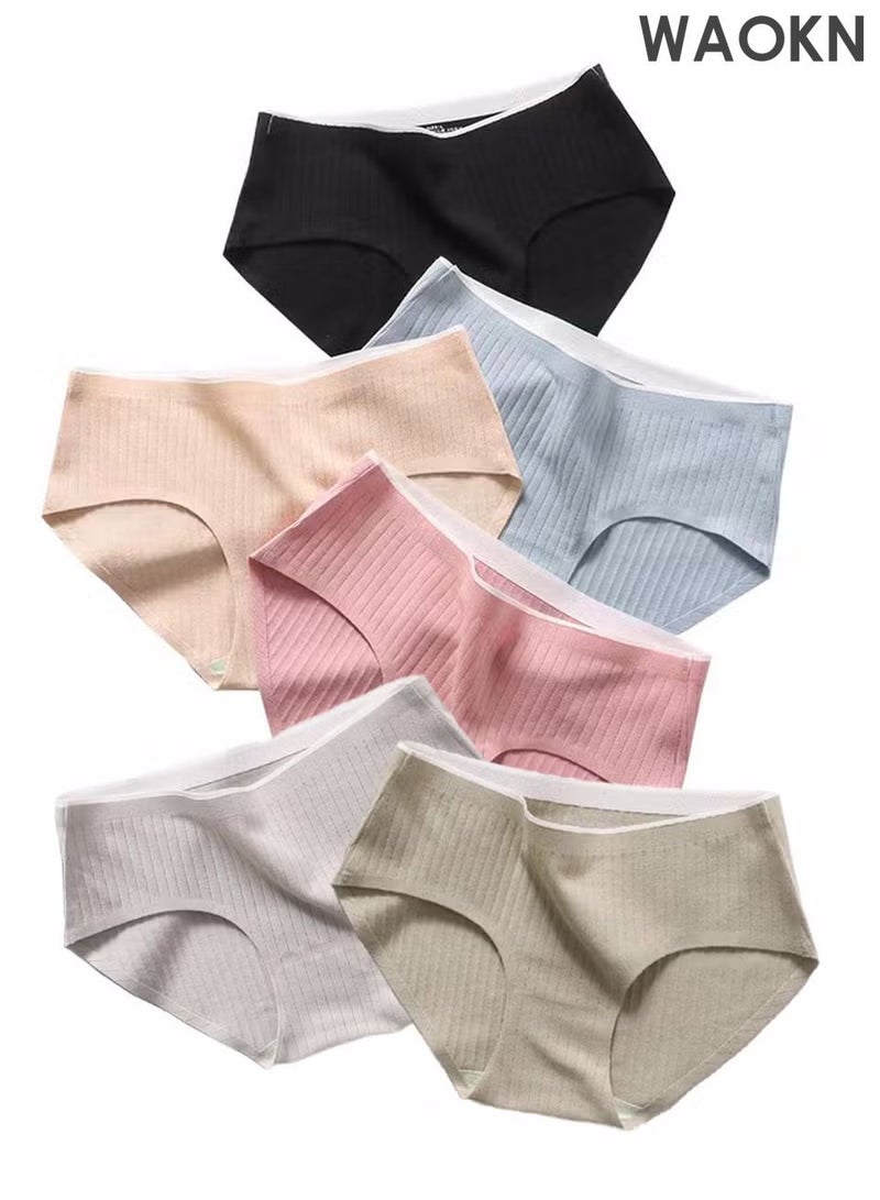 WAOKN 6-Piece Cotton Bikini Breathable Panties Low Waist Fashionable Ladies Panties Trunks Breathable and Comfortable Fashion Anti-Chafing Stretch Cotton, Stretch Cotton Moisture-Wicking Athletic Underwear - Image 1