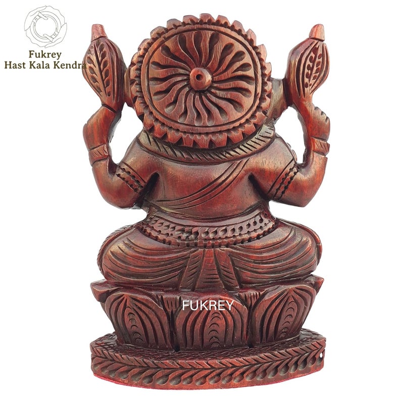 FUKREY Red Sandalwood Ganesha Statue Orignal Lal Chandan Lord Ganesha Idol murti Showpiece Lord Ganesh Statue for Home Office Desk Puja Room Figurine Gift 4 Inches - Image 2