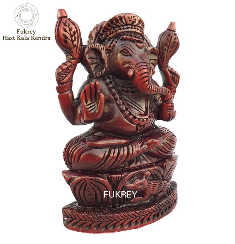 FUKREY Red Sandalwood Ganesha Statue Orignal Lal Chandan Lord Ganesha Idol murti Showpiece Lord Ganesh Statue for Home Office Desk Puja Room Figurine Gift 4 Inches - Image 3