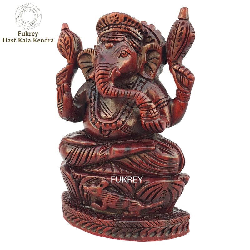 FUKREY Red Sandalwood Ganesha Statue Orignal Lal Chandan Lord Ganesha Idol murti Showpiece Lord Ganesh Statue for Home Office Desk Puja Room Figurine Gift 4 Inches - Image 4