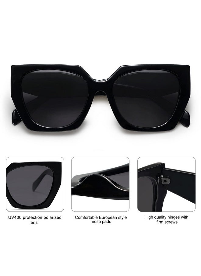 Sojos Big Trendy Polarized Sunglasses Womens Oversized Cateye Sunnies Lentes De Sol Para Mujer Sj2205 All Black  - Image 3