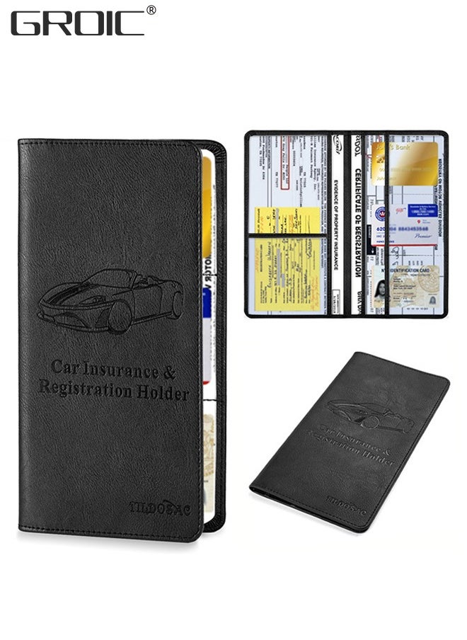 GROIC Car Registration and Insurance Holder, Artificial PU Leather Registration Holder for Car,Car Document Organizer with Pen Strap and Magnetic Closure  - Image 1