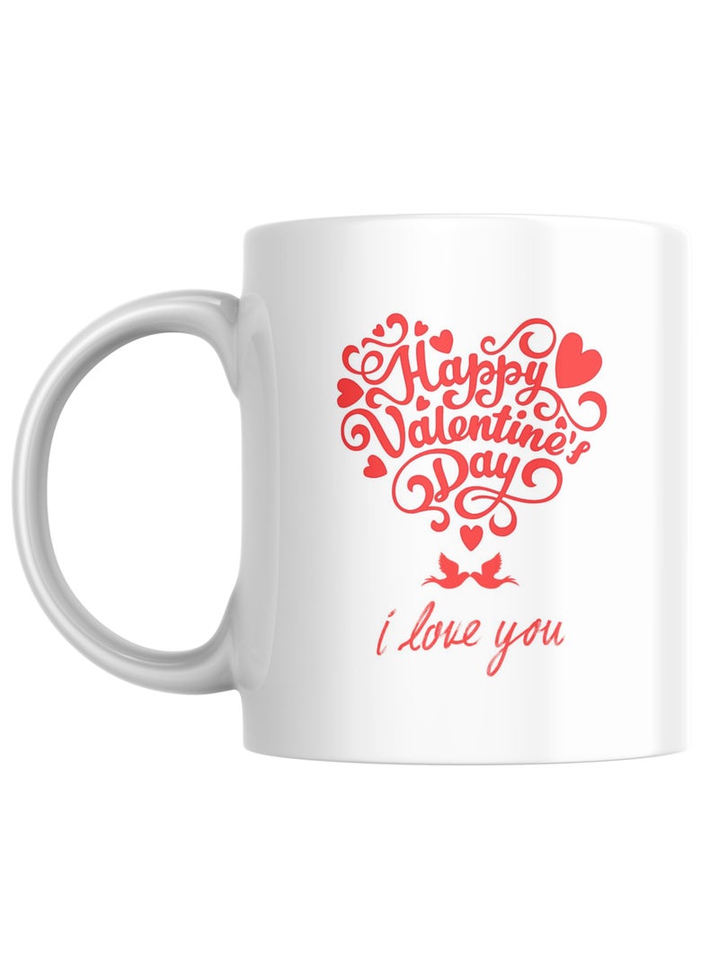 Valentine's Day Coffee Mug, White Ceramic with Red Hearts Design, 'I Love You' Message, Gift for Valentines, for Man, Woman, Husband, Wife, Boyfriend, Girlfriend, Fiancé, Friend