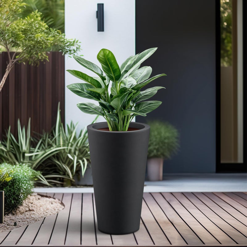Kante Tall Concrete Planter, 19.7 Inch Height Large Flower Pot for Indoor Outdoor Plants, Suitable for Home, Patio, Garden, Porch, Black Finish with Painted Interior - Image 4