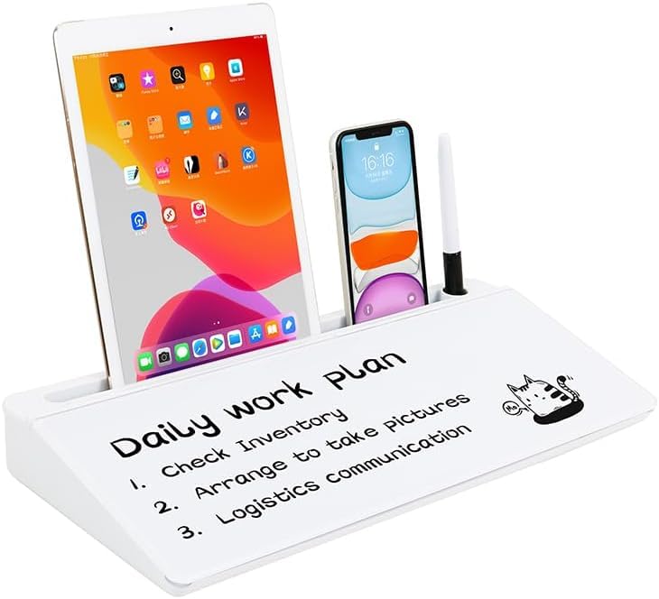 XBEY Desk Organiser Glass Desktop Whiteboard/Plastic Desk Buddy/Great Desk Organiser and Desk Accessory for Home Or Office/Dry Erase Board for Desk Notes (Full White) - Image 1