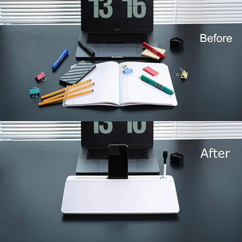 XBEY Desk Organiser Glass Desktop Whiteboard/Plastic Desk Buddy/Great Desk Organiser and Desk Accessory for Home Or Office/Dry Erase Board for Desk Notes (Full White) - Image 2