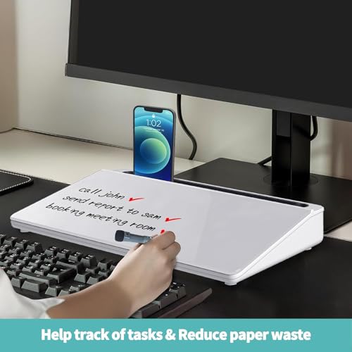 XBEY Desk Organiser Glass Desktop Whiteboard/Plastic Desk Buddy/Great Desk Organiser and Desk Accessory for Home Or Office/Dry Erase Board for Desk Notes (Full White) - Image 3