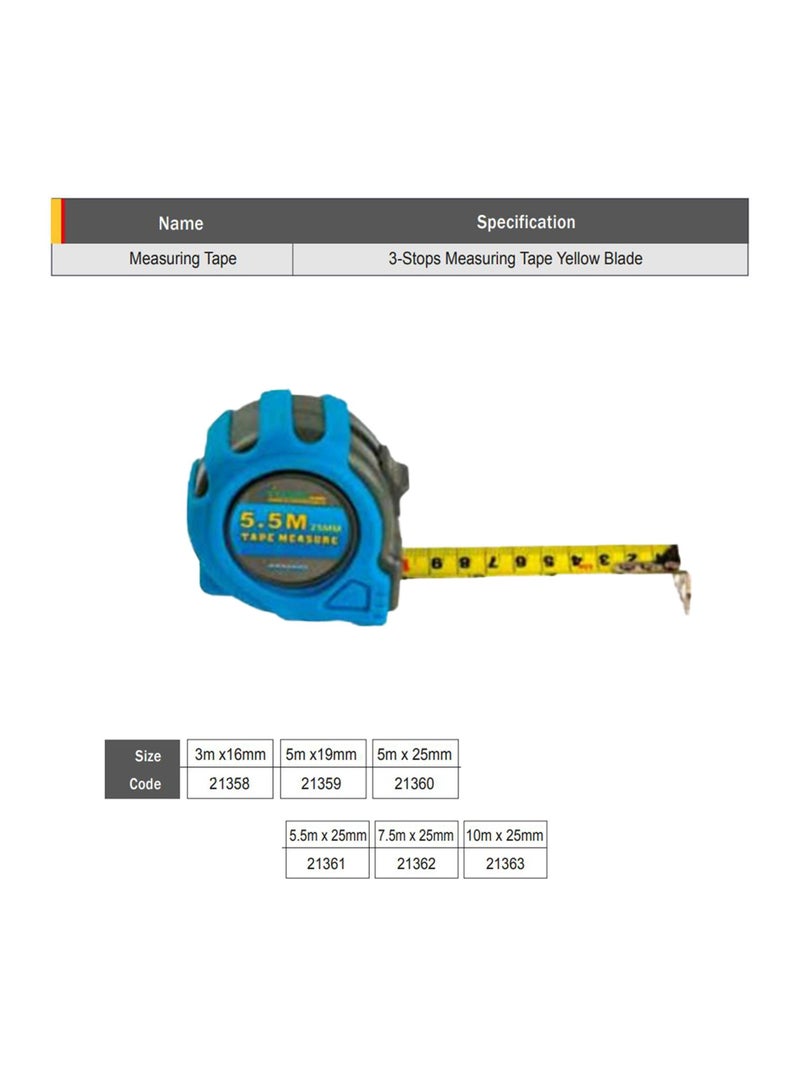 Starex Starex Measuring Tape 7.5mx25mm Rubber Grip Yellow Blade 3 Stop D/Blister