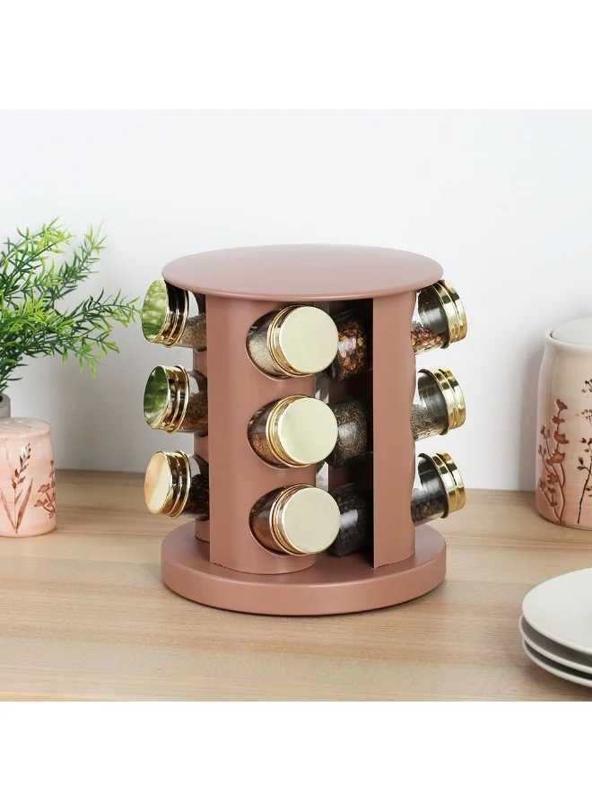 DANUBE HOME Mocha 13-Piece Spice Rack Set Black, Gold Lid 12x100ml, D 19 X 21.5Cm