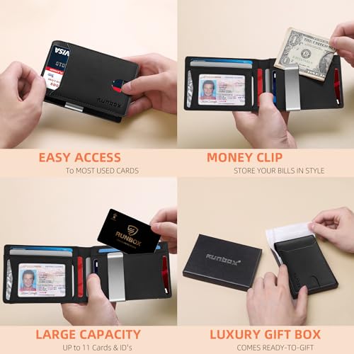 RUNBOX Slim Wallets for Men - Leather Money Clip Mens Wallet - RFID Blocking Front Pocket Bifold Wallet - Thin Credit Card Holder with Gift Box - Image 2
