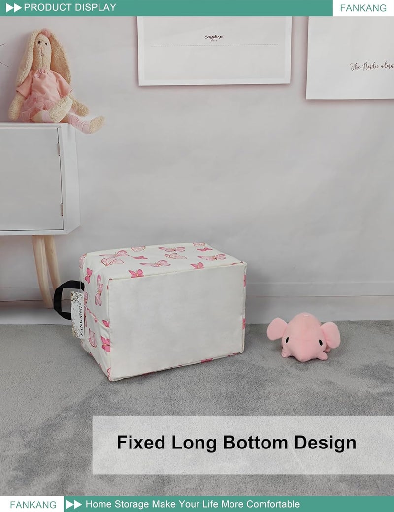 FANKANG Storage Bins, Nursery Hamper Canvas Laundry Basket Foldable with Waterproof PE Coating Large Storage Baskets for Kids Boys and Girls, Office, Bedroom, Clothes,Toys(Rec-pink butterfly ） - Image 5